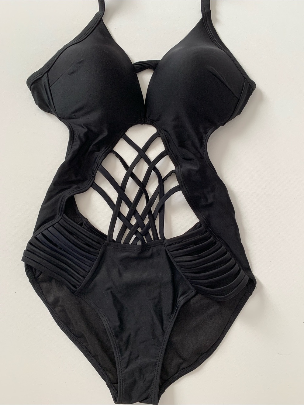Heat Black Strappy One-Piece Swimsuit Size S